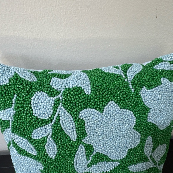 Kate Spade target beaded front toss pillow.  Green and Blue Floral 12x12 - Picture 10 of 13